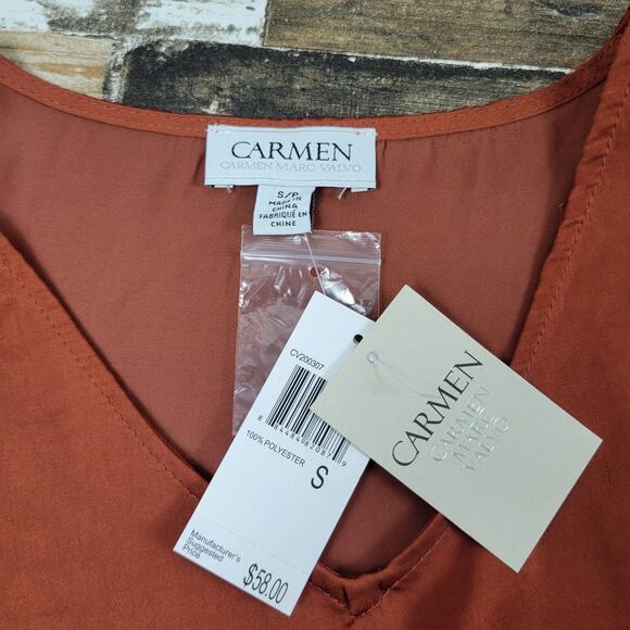 Carmen Burnt Orange‎ Pleated V-Neck Top, Size Small, Luxe Look, New With Tags! - Picture 4 of 4